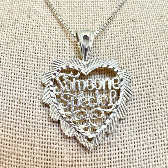 VTG Sterling Silver 925 Someone Special Heart Pendant Necklace Size 17.5" Length - Picture 3 of 13